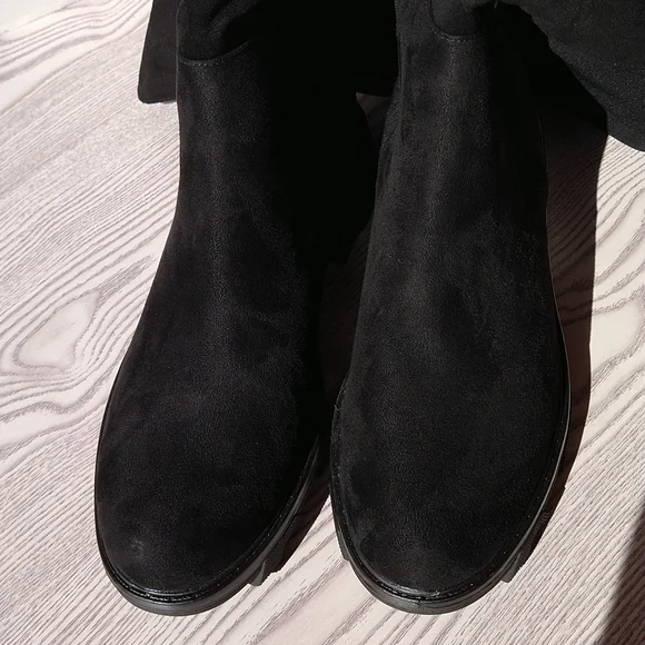 Unisa Black Tall Knee Faux Suede Boots Slip-On Elastic Stretch Back Sz 8M - Picture 11 of 16